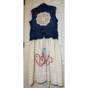 Upcycled Denim Duster with vintage chenille bedspread Size L and under